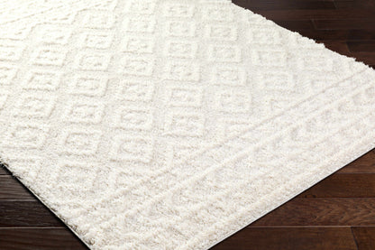 Eivin Cream Diamonds Plush Rug by Boutique Rugs; cream shag with diamond pattern on wood floor on Tampa Home & Garden Store