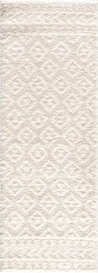 Eivin Cream Diamonds Plush Rug, cream shag with diamond motif, Boutique Rugs on Tampa Home & Garden Store