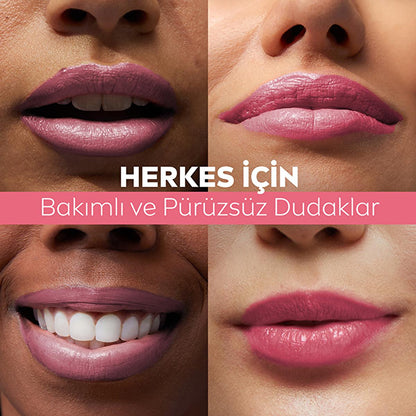 Lip balm collage with four closeups of mauve pink lips and glossy finish on Tampa Home & Garden Store