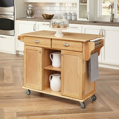 Carrito de cocina con isla de madera natural con ruedas con freno