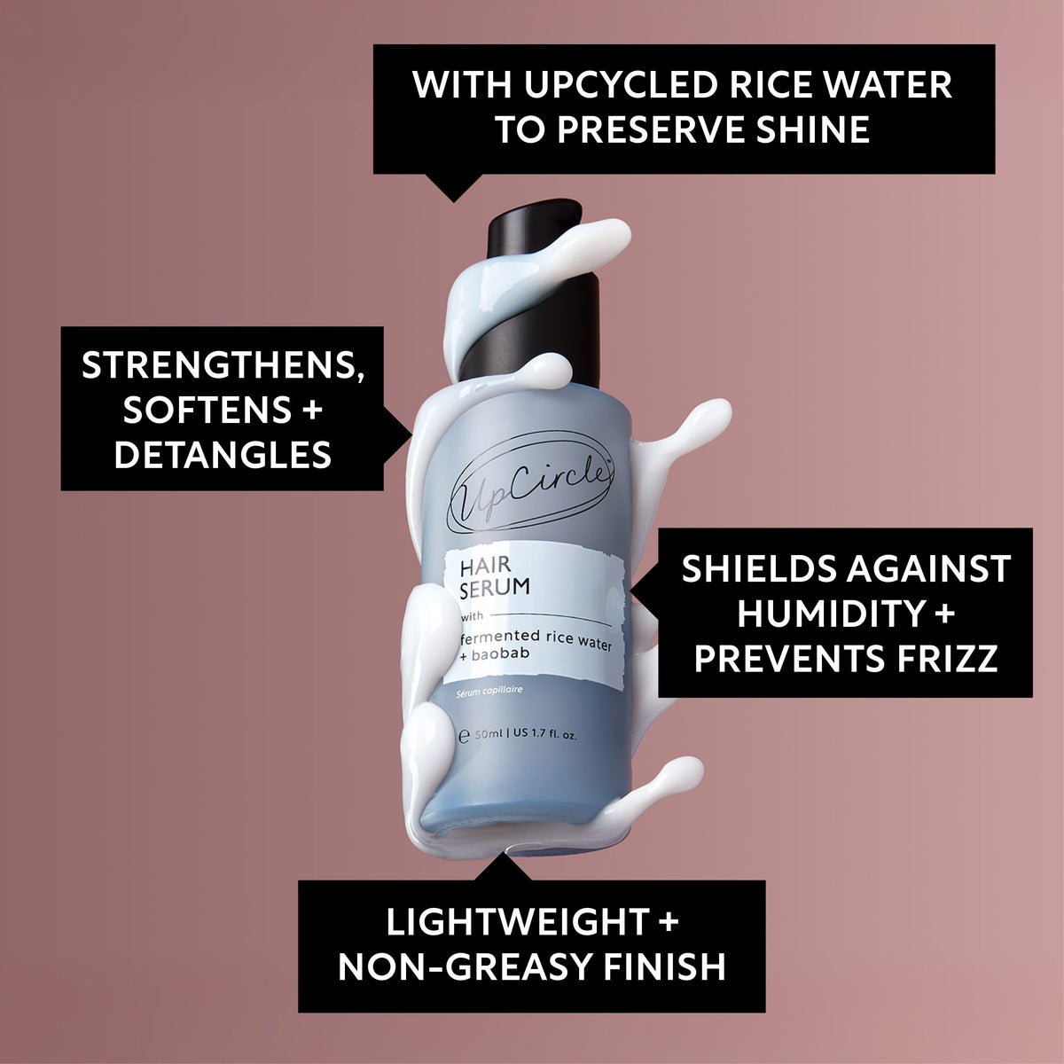 Hair Serum UpCircle bottle with pale blue container and black pump on Tampa Home & Garden Store
