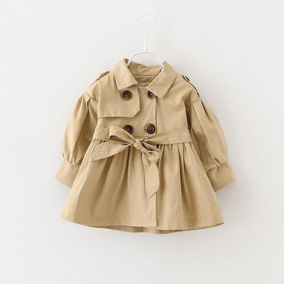 Baby girl trench coat windbreaker in tan with belt brown buttons by Stevvex ST15BY65478LOMOR on Tampa Home & Garden Store