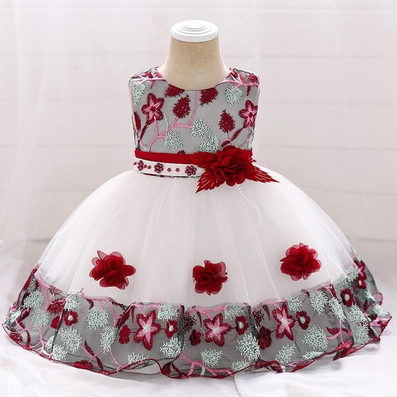 Stevvex baby dress with lace bodice and tulle skirt, gray embroidered top and red floral accents on Tampa Home & Garden Store