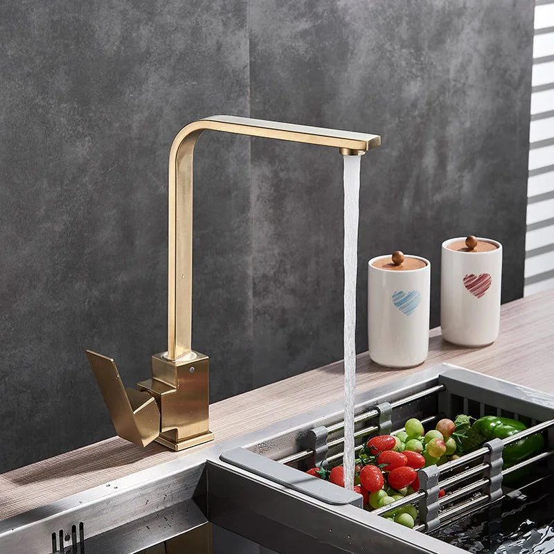 DecorBites brushed gold kitchen faucet with high-arc spout and single-handle hot and cold on Tampa Home & Garden Store