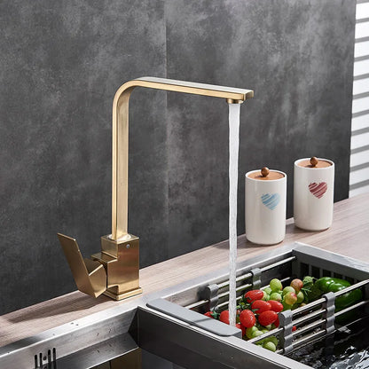 DecorBites brushed gold kitchen faucet with high-arc spout and single-handle hot and cold on Tampa Home & Garden Store