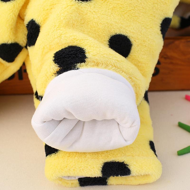 Stevvex baby bear hooded romper in yellow plush with black paw prints warm flannel jumpsuit on Tampa Home & Garden Store