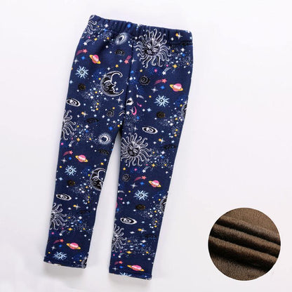 Stevvex ST15BY20598POLKA navy space print fleece-lined kids leggings, thick autumn winter on Tampa Home & Garden Store