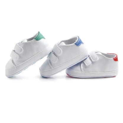 Stevvex white baby sneakers with Velcro straps and green blue red heel tabs 3-pack on Tampa Home & Garden Store