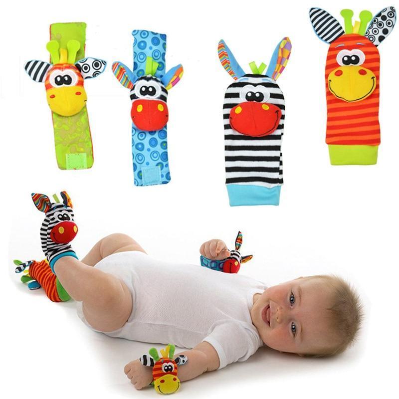 Stevvex wrist rattle socks for infants; 4 colorful animal designs on soft fabric on Tampa Home & Garden Store