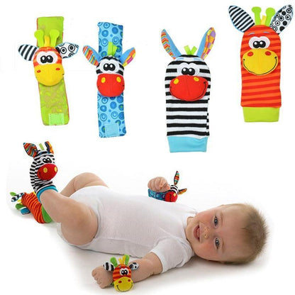 Stevvex wrist rattle socks for infants; 4 colorful animal designs on soft fabric on Tampa Home & Garden Store