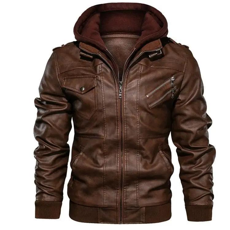 Men's PU Leather Jacket Removable Hood, Biker