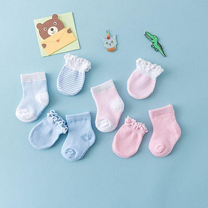 Stevvex baby socks set, 4 pairs in pastel blue and pink with striped patterns and frilly cuffs on Tampa Home & Garden Store