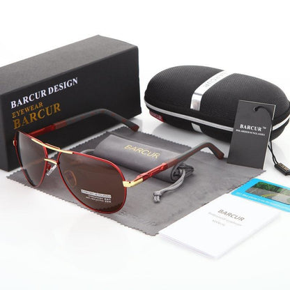Barcur polarized sunglasses red frame with gold accents brown lenses on Tampa Home & Garden Store