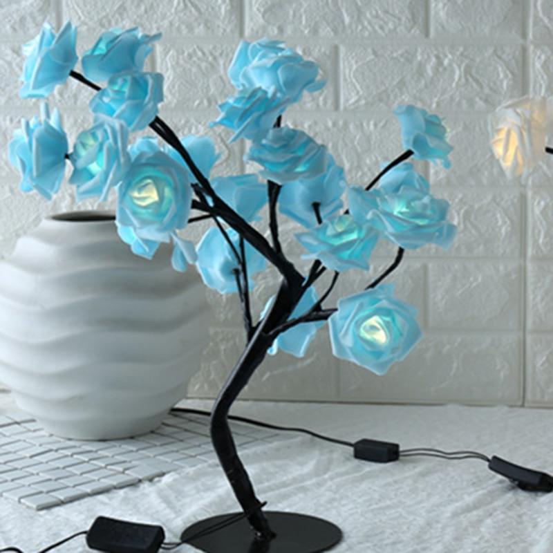 Rose Shaped Table Lamp Stevvex blue illuminated roses on a black tree stem decorative light on Tampa Home & Garden Store