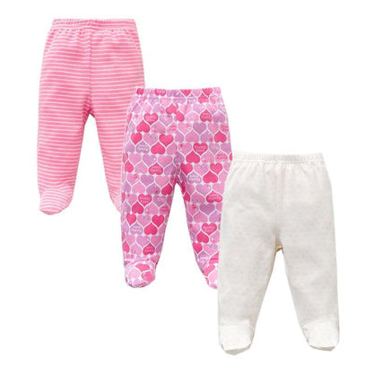 3pcs baby pants set: pink striped, heart-pattern pink, and white dotted pants; 100% cotton on Tampa Home & Garden Store