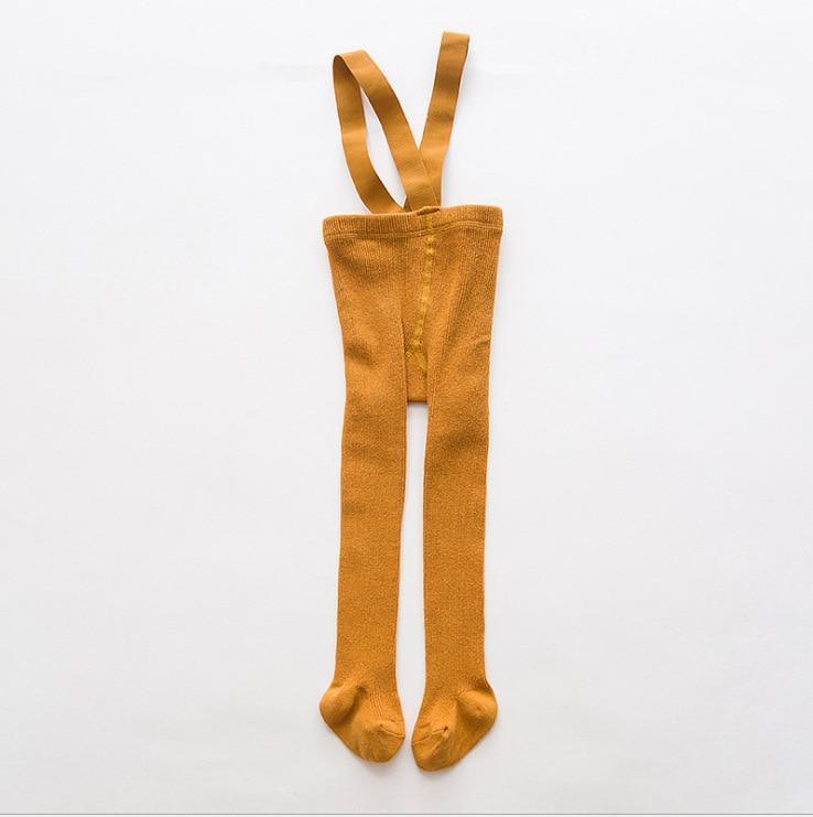 Newborn pants with high waist and suspenders, mustard yellow, footed leggings on Tampa Home & Garden Store