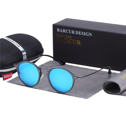 Stevvex vintage round sunglasses with blue mirrored lenses and metal frames UV400 unisex on Tampa Home & Garden Store