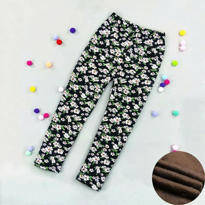 Baby girls leggings floral print Stevvex, black with white flowers, thick warm fleece lining on Tampa Home & Garden Store