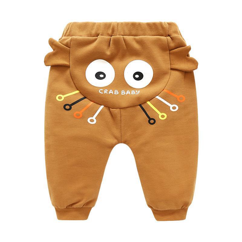Stevvex brown baby pants with cartoon round-face back panel and colorful lines, high waist on Tampa Home & Garden Store