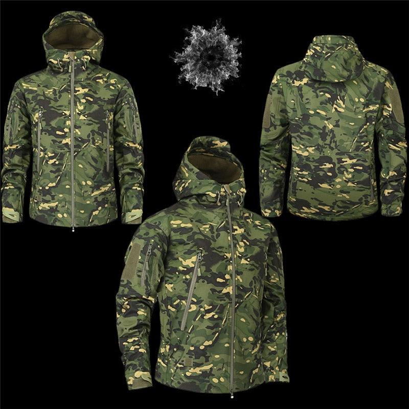 Men's Stevvex camouflage windbreaker jacket camo water-resistant hooded zip-front 3 views on Tampa Home & Garden Store
