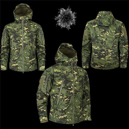 Men's Stevvex camouflage windbreaker jacket camo water-resistant hooded zip-front 3 views on Tampa Home & Garden Store