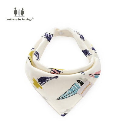 Miracle Baby swaddle blanket with cap wrap in cream fabric featuring colorful feather print on Tampa Home & Garden Store
