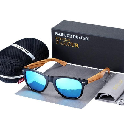 Sunglasses Stevvex bamboo wood frame zebra wood style with polarized UV400, box and case on Tampa Home & Garden Store