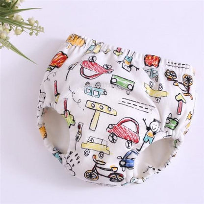 6-layer baby cotton training pants diaper in white with vehicle print, cloth diaper Stevvex on Tampa Home & Garden Store