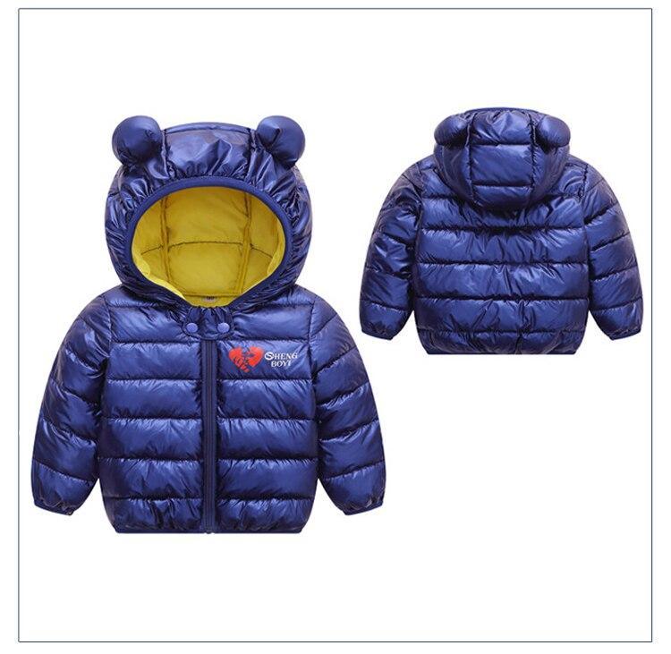 Stevvex baby puffer jacket for babies with bear-ear hood, yellow lining; front/back views on Tampa Home & Garden Store