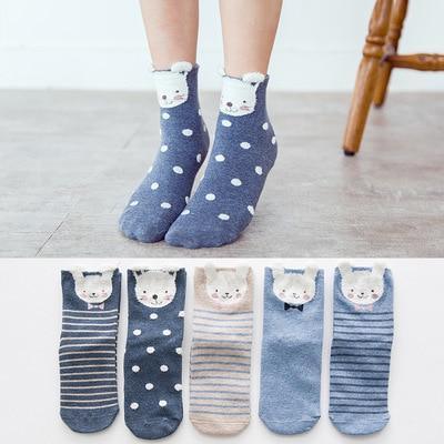 Stevvex 5-pack baby socks 100% cotton unisex blue tones with bear-face tops and polka dots on Tampa Home & Garden Store