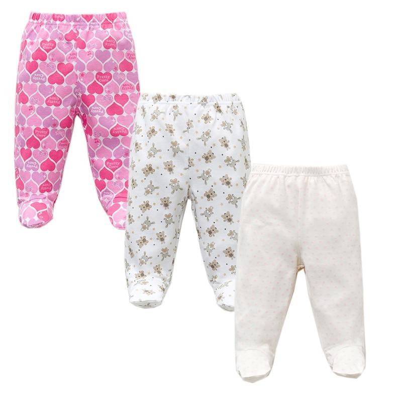 3PCS cotton baby pants unisex set in pink heart, teddy bear, and cream dot prints Stevvex on Tampa Home & Garden Store