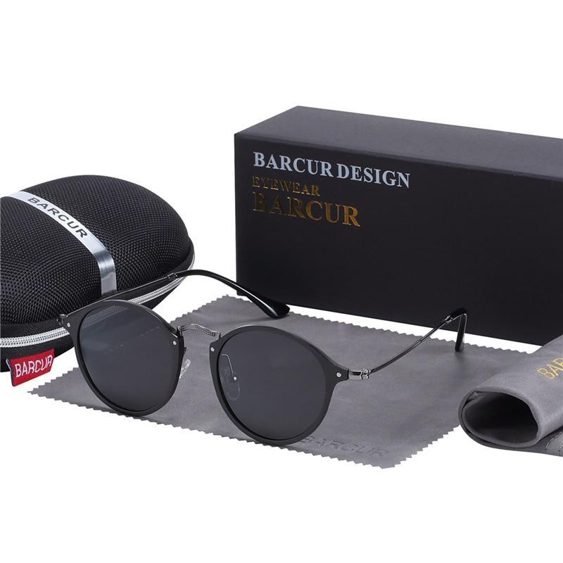 Stevvex vintage round sunglasses, unisex, black metal frame, dark lenses, UV400; Barcur case on Tampa Home & Garden Store