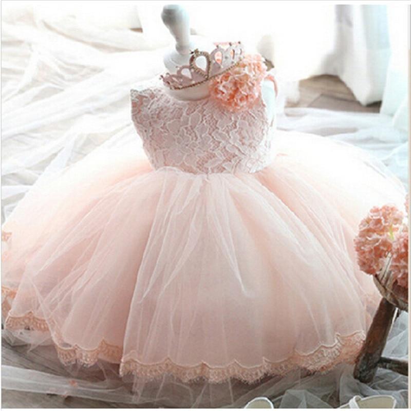 Stevvex pink lace bodice baby girls flower gown with voluminous tulle skirt on Tampa Home & Garden Store