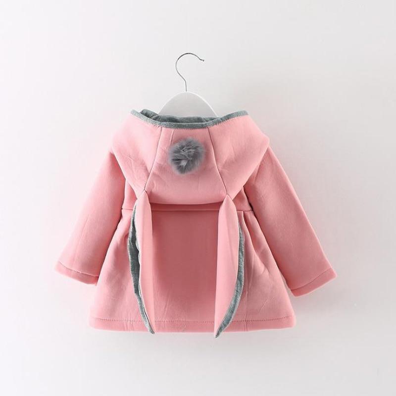 Newborn girls pink rabbit-ear hood coat with grey trim, fluffy pom-pom, cotton outerwear on Tampa Home & Garden Store
