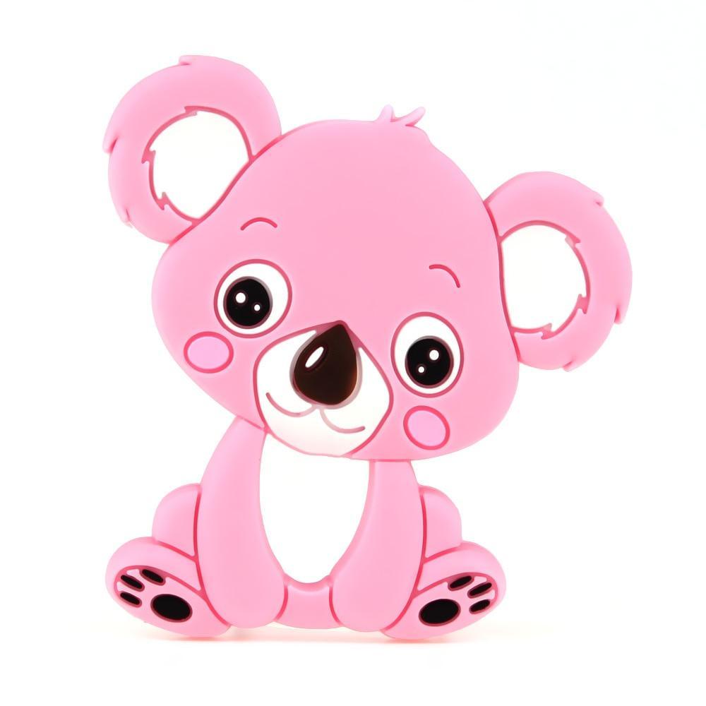Stevvex pink silicone teether baby toy in koala face design, BPA-free ring teether for kids on Tampa Home & Garden Store