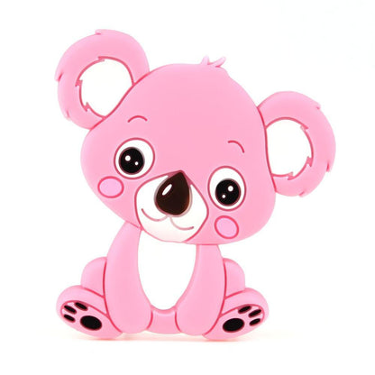 Stevvex pink silicone teether baby toy in koala face design, BPA-free ring teether for kids on Tampa Home & Garden Store