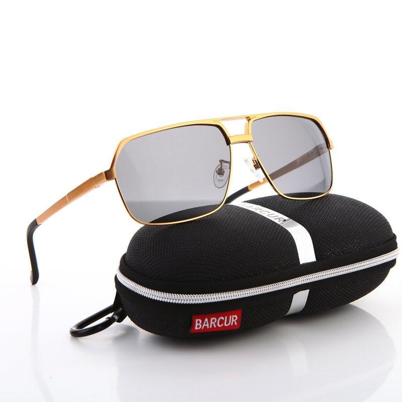 Stevvex gold aluminum square polarized sunglasses with mirrored UV400 lenses with case on Tampa Home & Garden Store