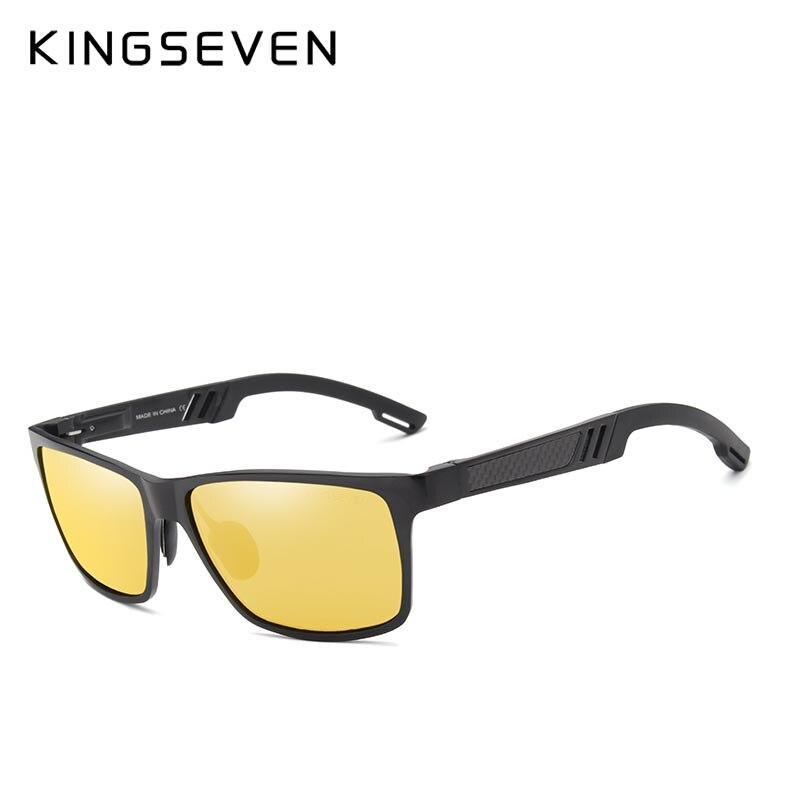 Sunglasses Stevvex aluminium polarized with yellow mirrored lenses, sporty black frame KINGSEVEN logo visible on Tampa Home & Garden Store