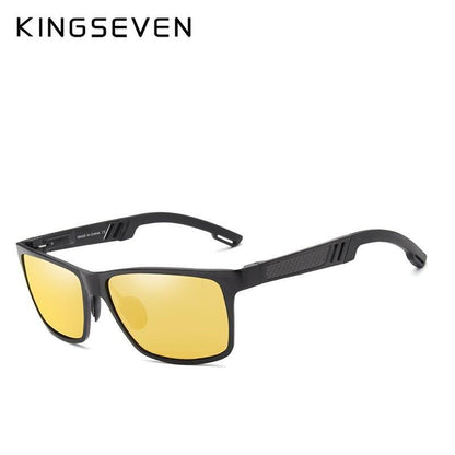 Sunglasses Stevvex aluminium polarized with yellow mirrored lenses, sporty black frame KINGSEVEN logo visible on Tampa Home & Garden Store