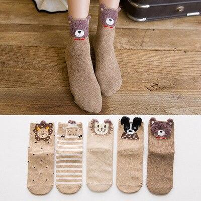 Stevvex 5-pair 100% cotton baby socks set beige/brown cartoon designs, unisex on Tampa Home & Garden Store