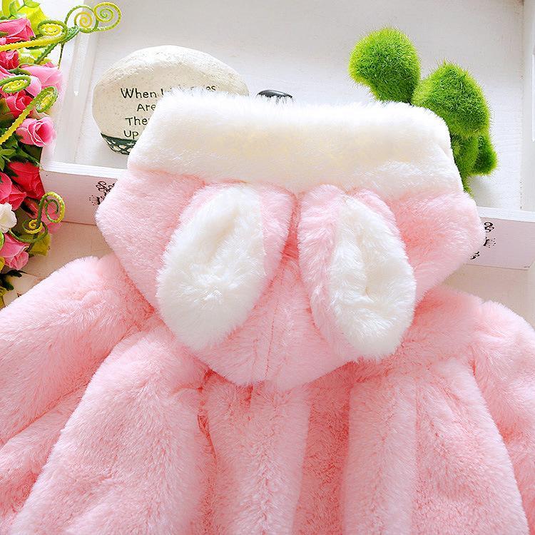 Newborn baby girls fur winter coat pink plush with white hood ears Stevvex on Tampa Home & Garden Store