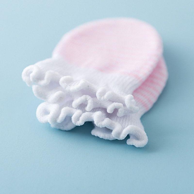 Baby socks gloves with pink stripes and white frilled edge breathable anti-scratch elastic on Tampa Home & Garden Store