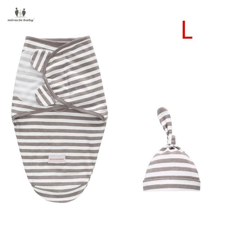 Stevvex baby swaddle blanket with cap two-piece set gray/white striped size L on Tampa Home & Garden Store