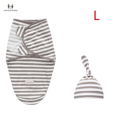Stevvex baby swaddle blanket with cap two-piece set gray/white striped size L on Tampa Home & Garden Store