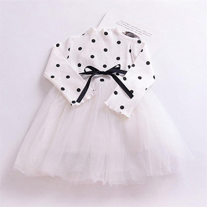 Modern Winter Flower long sleeve baby dress white with black polka dots and tulle skirt on Tampa Home & Garden Store