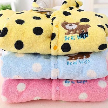 Modern Winter Baby Bear Hooded Romper by Stevvex in yellow fleece; 3 color options on Tampa Home & Garden Store