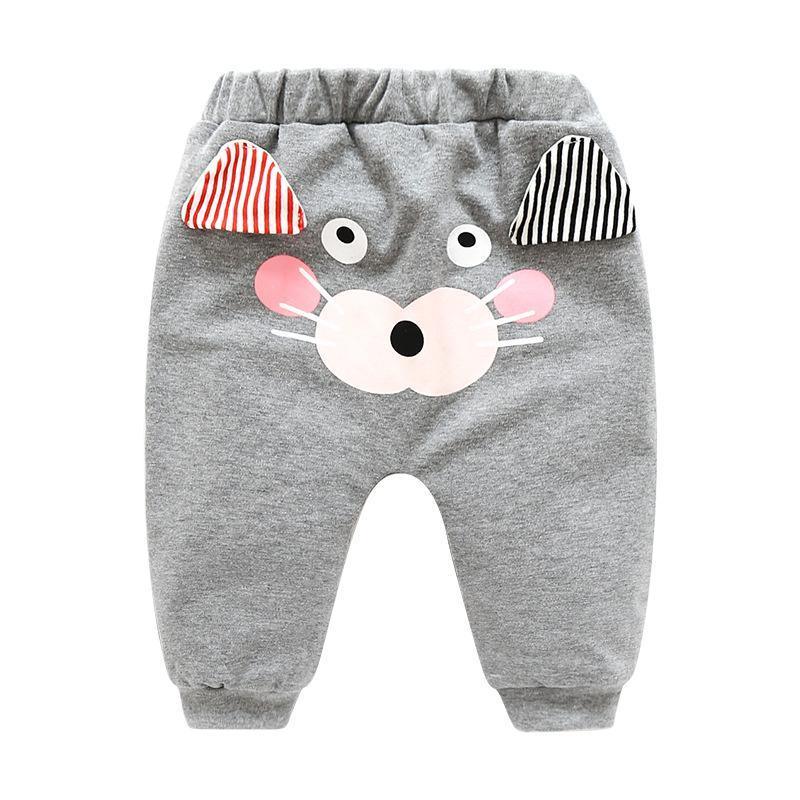Cartoon baby pants gray with mouse face print and striped ears by Stevvex on Tampa Home & Garden Store