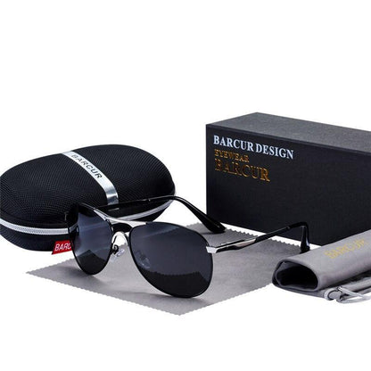 Stevvex aviator sunglasses with polarized UV400 black lenses and metal frame Barcur Design case on Tampa Home & Garden Store