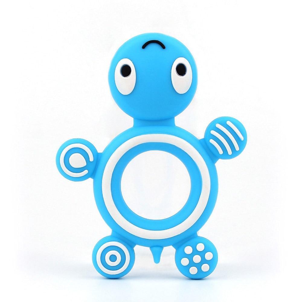 Stevvex Baby Silicone Teether blue turtle shape with white ring center and limb patterns BPA-free on Tampa Home & Garden Store