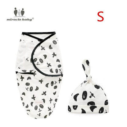 Stevvex baby swaddle blanket with cap set, white fabric with black abstract print, two-piece on Tampa Home & Garden Store